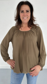 Ballon shirt travel met elastiek taupe