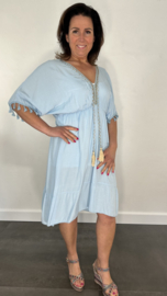Korte jurk Roxy met elastiek licht blauw