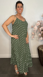 Plisse jurk Polka Dot met spaghettibandjes Army
