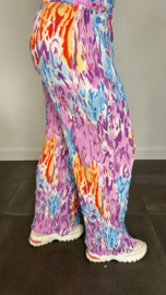 Plisse broek met wijde pijp coloured flames lila SALE