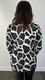 Velvet shirt met v-hals en pofmouw giraffe groen