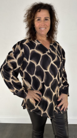 Velvet shirt met v-hals en pofmouw giraffe +SIZE zwart