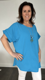 Shirt Kelly crepe met plissé strook turquoise
