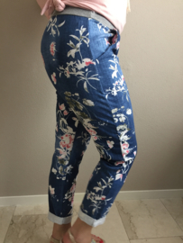 Joggingbroek d. jeans roze gebloemd