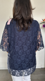 Kanten blouse Ilse +SIZE marine