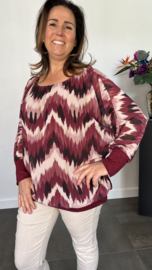 Blouse met boord lange mouw +Size Extra zigzag bordeaux