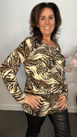 Ballon shirt met elastiek panter/tijger camel