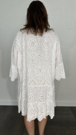 Jurk/tuniek broderie met stroken wit +SIZE