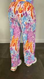 Plisse broek met wijde pijp coloured flames lila SALE