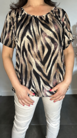 Ballon shirt met elastiek Tijger zwart/taupe/ roze