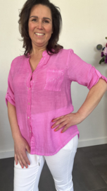 Blouse Alicia met pailletten en kant fuchsia