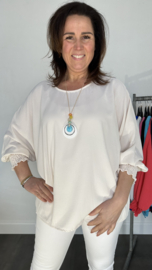 Blouse Femke met ketting en gesmokte boord beige/zand