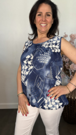 Ballon top Flowers &Jeans blauw/wit