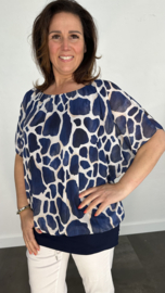 Blouse met boord giraffe marine