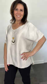 Satijn look shirt Raso met ketting beige