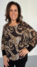 Blouse met boord curly panter zwart