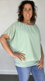 Blouse met boord korte mouw +SIZE licht groen