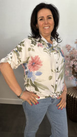 Blouse gebloemd met knoop Wit
