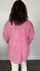 Blouse astrid met gouden bloemen pink