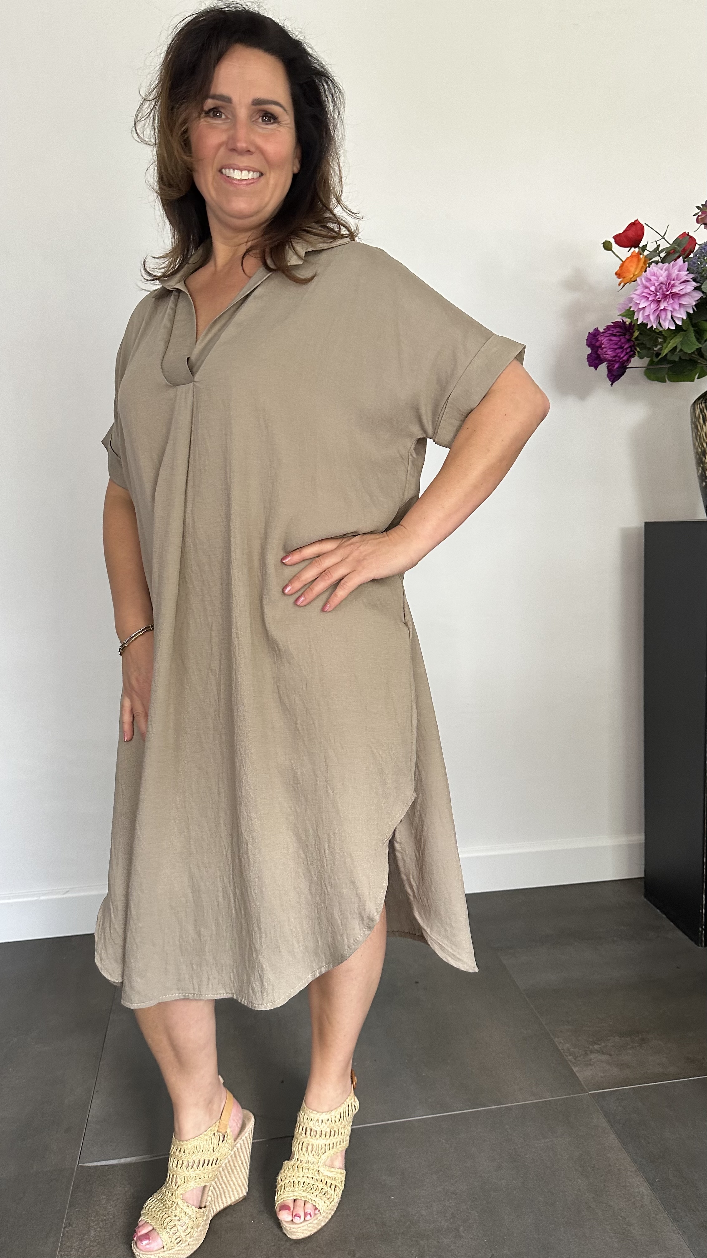 Jurk Leya uni +Size Taupe