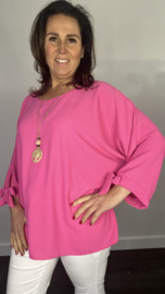 Top met strikjes & ketting +Size fuchsia