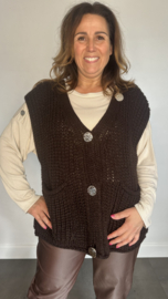 Mouwloos vest met knopen donker bruin