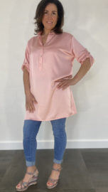 Lange blouse satijn look roze SALE