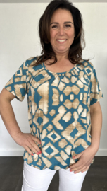 Ballon shirt met elastiek inca turquoise (+size)