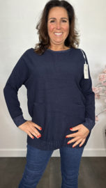 Fijn gebreide trui Sparkle met zakjes Marine