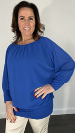 Blouse met boord lange mouw cobalt +size