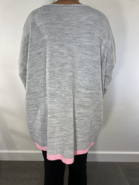 Oversized gebreide trui met gekleurde boord licht grijs