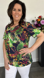 Ballon shirt met elastiek palm ketting marine (+size)