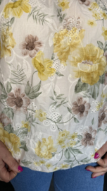 Broderie ballon blouse gebloemd Geel