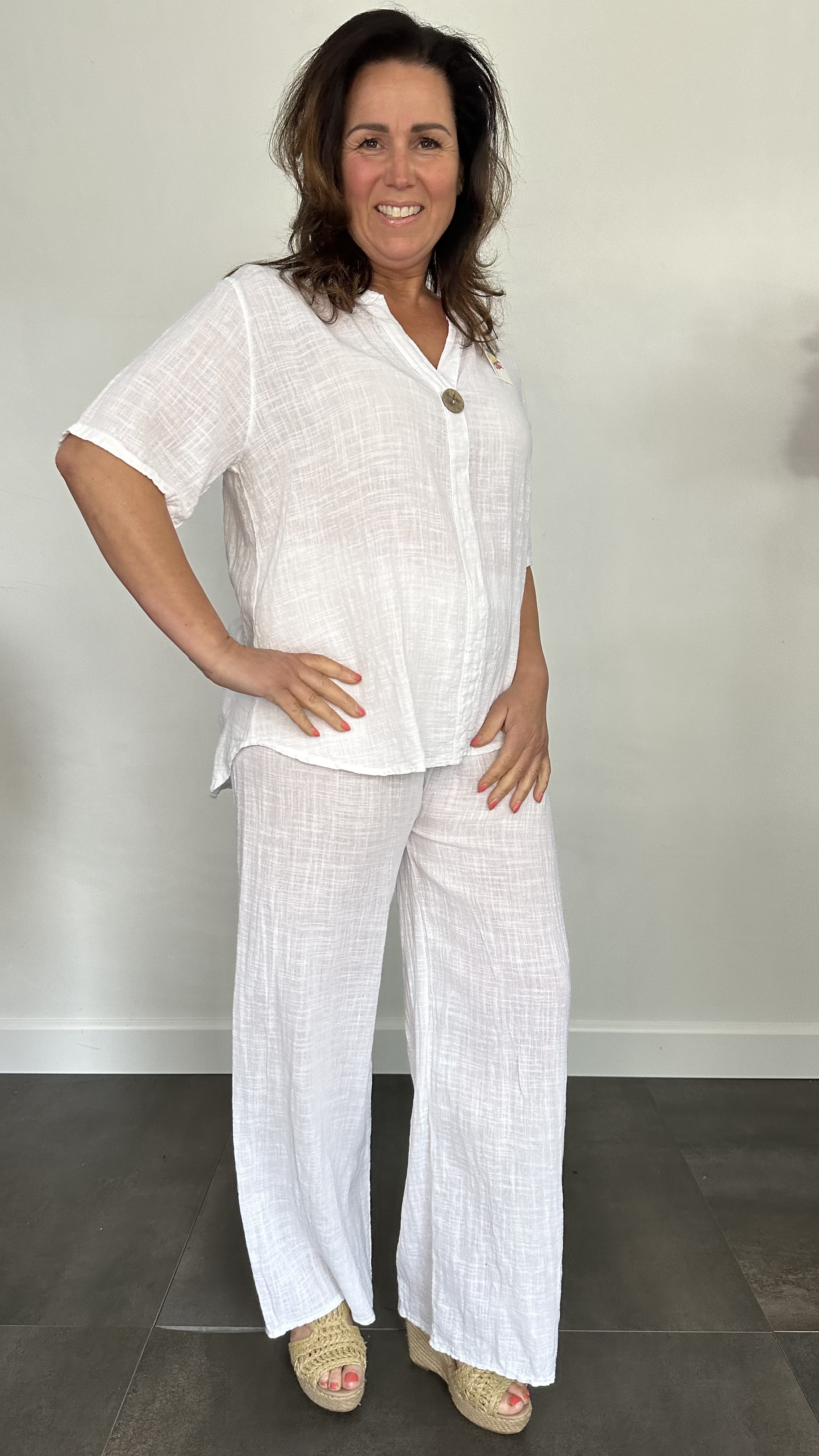 2-Delig linnenlook pak wit