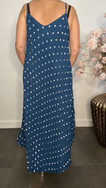Plisse jurk Polka Dot met spaghettibandjes Petrol