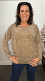 Baby rib sweater 2D reliëf print Taupe