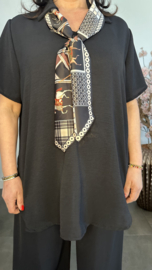 2-Delig pak met v-hals en sjaaltje Zwart