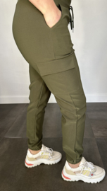 Cargo jogger in travel stof met elastiek army