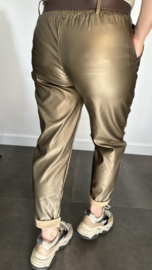 Lederlook broek met riem Brons