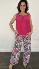 Flared broek gebloemd fuchsia