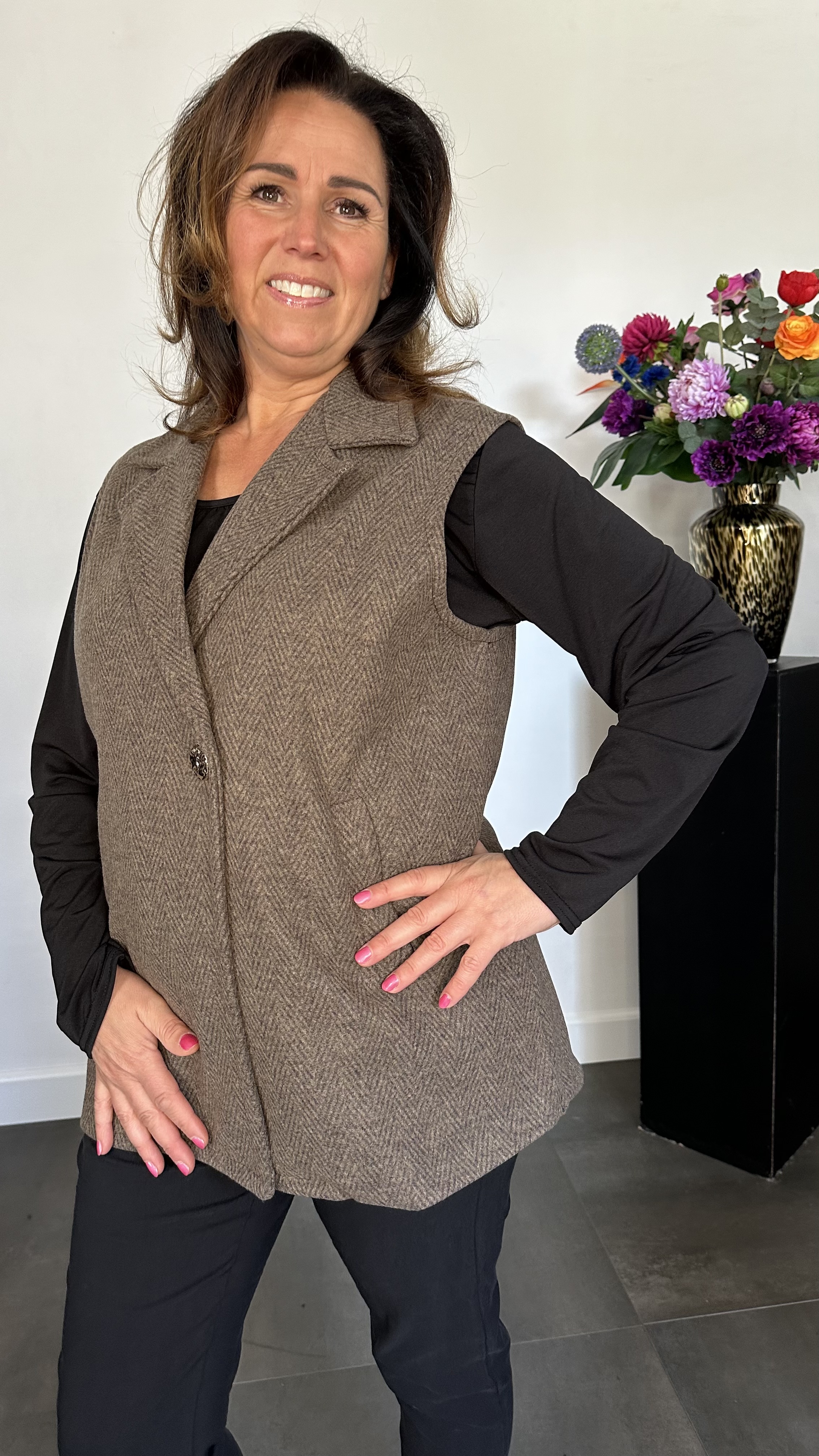 Gilet Jenny visgraad taupe