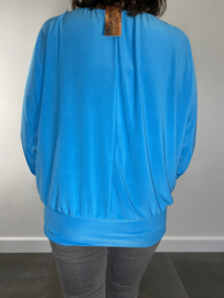 Shirt met elastische boord en vleermuis mouw travel turquoise SALE