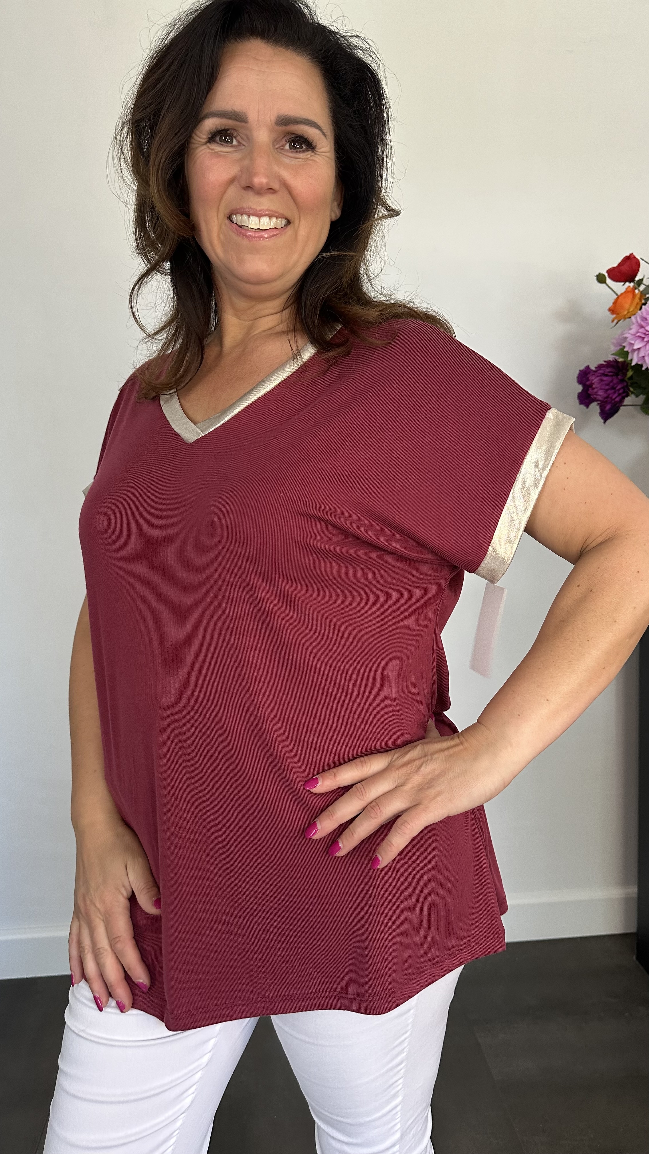Shirt Milou goud/bordeaux