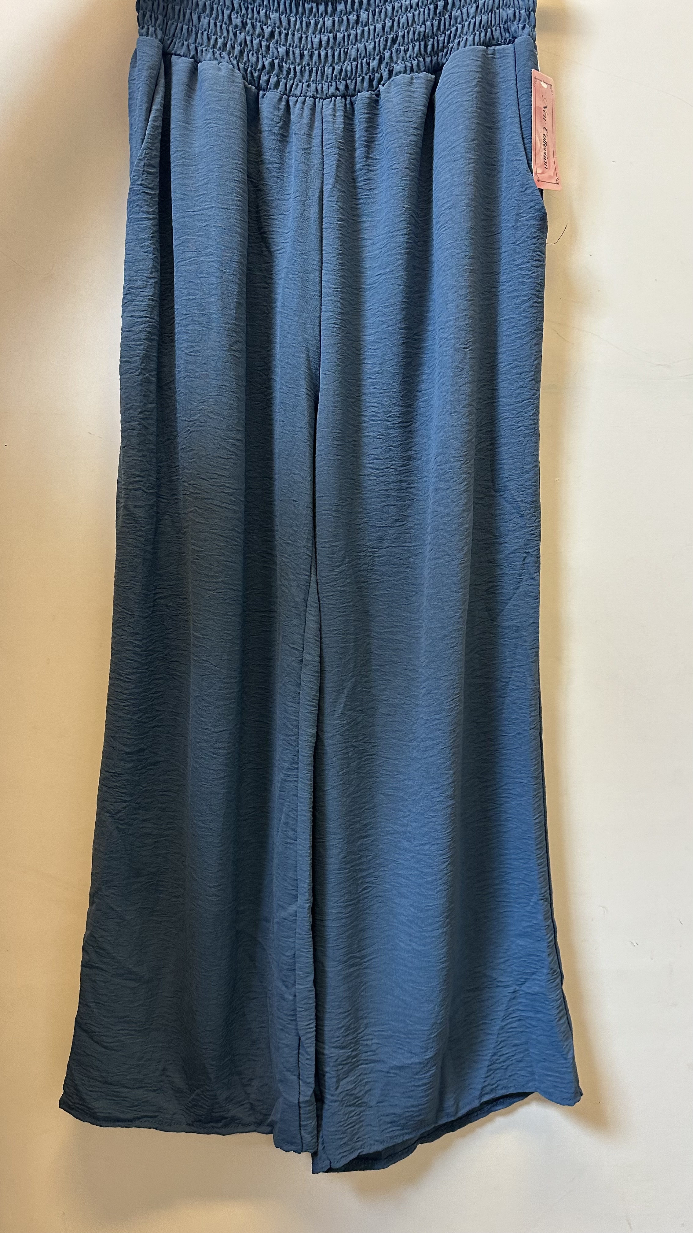 Crepe broek met gesmokte tailleband jeans blauw