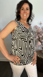 Ballon top met V-hals Labyrinth zwart/ecru