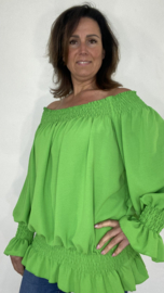 Blouse met gesmokte band Sanne appeltjes groen