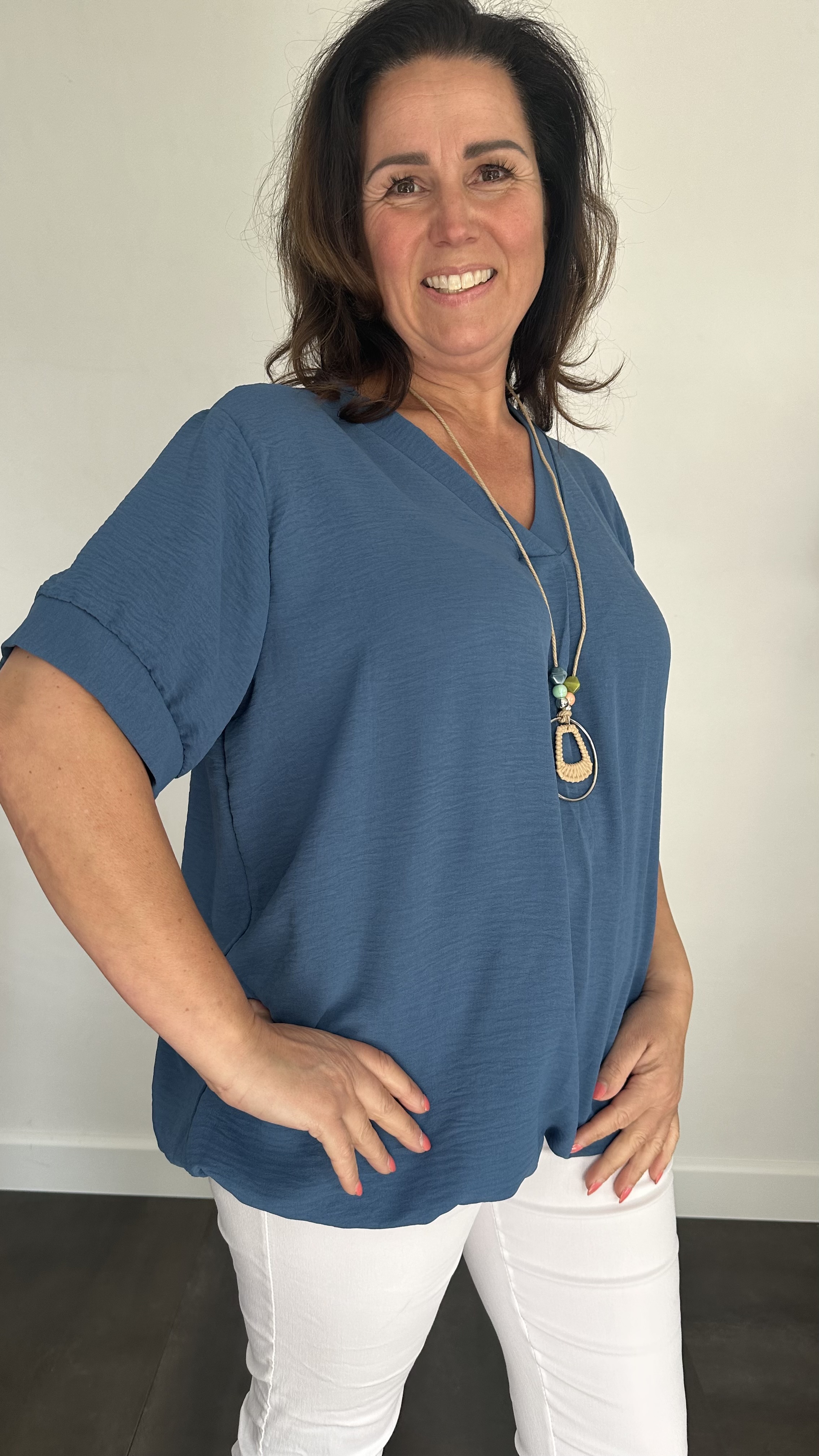 Top Maya korte mouw +SIZE jeans blauw