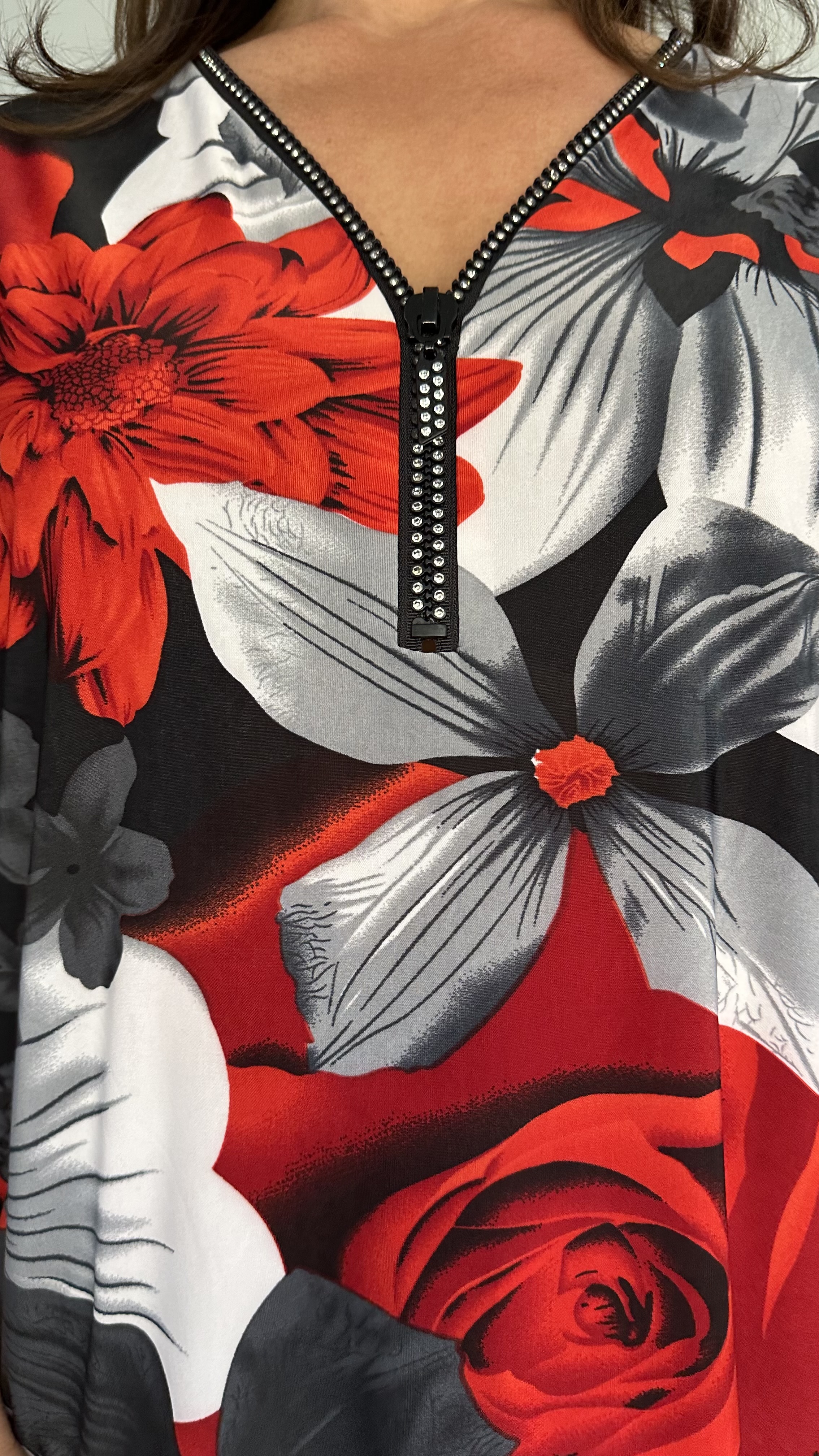 Shirt Zipp gebloemd rood