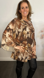 Voile blouse Camellia gebloemd Bruin