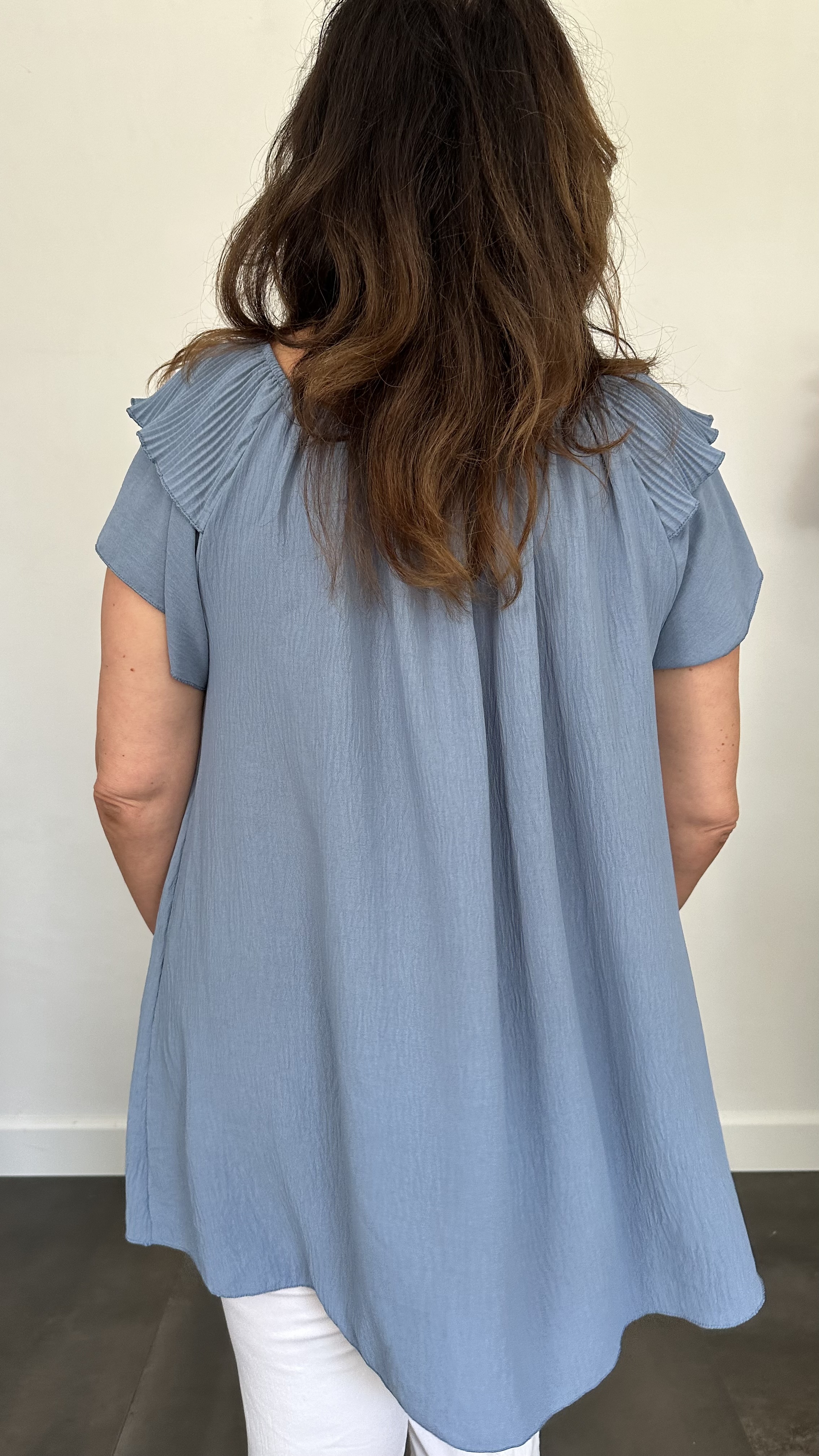 Top Kenza met plissé ruche jeans blauw (licht) SALE